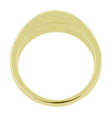 Elaia Mid Century Modern Sculptural Engraved Olive Leaves Ring in Yellow Gold - 6.1mm wide - alternate view