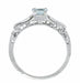 Art Deco Filigree Aquamarine and Diamond Ring in 14 Karat White Gold