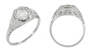 Art Deco Hearts and Flowers Diamond Filigree Platinum Engagement Ring