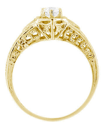 Art Deco Filigree Wheat and Scrolls Diamond Engraved Engagement Ring in 18 Karat Yellow Gold | 1920's Design - Item: R407Y - Image: 3