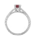 1920's Art Deco Ruby and Diamonds Engraved "Fishtail" Engagement Ring in White Gold