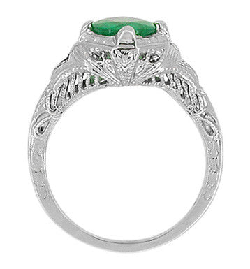 Art Deco Emerald Engraved Filigree Ring in Platinum - alternate view