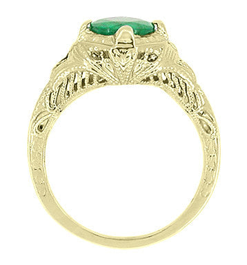 Art Deco Emerald Engraved Filigree Engagement Ring in 14 Karat Yellow Gold - Item: R410Y - Image: 3