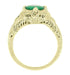 Art Deco Emerald Engraved Filigree Engagement Ring in 14 Karat Yellow Gold