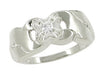Vintage Retro Moderne Starburst Diamond Solitaire Wide Band Ring in 14 Karat White Gold