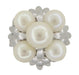 Retro Moderne Flowers and Leaves Vintage Pearl Cluster Ring in 14 Karat White Gold