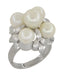 Retro Moderne Flowers and Leaves Vintage Pearl Cluster Ring in 14 Karat White Gold