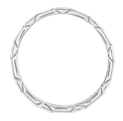 Vintage Inspired Art Deco Floral Geometric Carved Wedding Band in Platinum - SIze 6.5 - Item: R422 - Image: 2