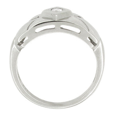 Wide Carved Vintage Retro Moderne Diamond Ring in 14K White Gold - alternate view