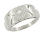 Wide Carved Vintage Retro Moderne Diamond Ring in 14K White Gold