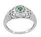 1920's Style Art Deco Low Dome Filigree Emerald Ring in Platinum