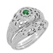 1920's Style Art Deco Low Dome Filigree Emerald Ring in Platinum
