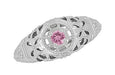 Art Deco Low Dome Platinum Filigree Pink Sapphire Ring