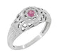Art Deco Low Dome Platinum Filigree Pink Sapphire Ring