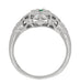 Art Deco Filigree Floral Dome Emerald Ring in White Gold