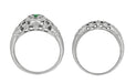 Art Deco Filigree Floral Dome Emerald Ring in White Gold
