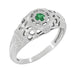 Art Deco Filigree Floral Dome Emerald Ring in White Gold