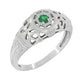 Art Deco Filigree Floral Dome Emerald Ring in White Gold