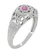 Art Deco Floral Low Dome Filigree Pink Sapphire Ring in 14 Karat White Gold