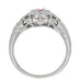 Art Deco Floral Low Dome Filigree Pink Sapphire Ring in 14 Karat White Gold
