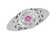 Art Deco Floral Low Dome Filigree Pink Sapphire Ring in 14 Karat White Gold