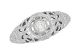 Low Dome Art Deco Filigree White Sapphire Ring in White Gold