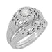 Low Dome Art Deco Filigree White Sapphire Ring in White Gold