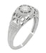 Low Dome Art Deco Filigree White Sapphire Ring in White Gold