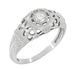 Low Dome Art Deco Filigree White Sapphire Ring in White Gold