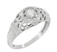 Low Dome Art Deco Filigree White Sapphire Ring in White Gold