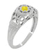 Art Deco Floral Filigree Low Dome Yellow Sapphire Ring in 14 Karat White Gold