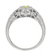 Art Deco Floral Filigree Low Dome Yellow Sapphire Ring in 14 Karat White Gold