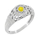 Art Deco Floral Filigree Low Dome Yellow Sapphire Ring in 14 Karat White Gold