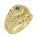 Art Deco Yellow Gold Low Dome Floral Filigree Emerald Ring