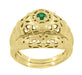 Art Deco Yellow Gold Low Dome Floral Filigree Emerald Ring