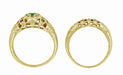 Art Deco Yellow Gold Low Dome Floral Filigree Emerald Ring