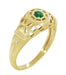 Art Deco Yellow Gold Low Dome Floral Filigree Emerald Ring