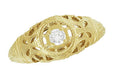 1920's Art Deco Low Dome Yellow Gold Filigree White Sapphire Ring