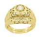 1920's Art Deco Low Dome Yellow Gold Filigree White Sapphire Ring