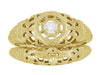 1920's Art Deco Low Dome Yellow Gold Filigree White Sapphire Ring