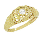 1920's Art Deco Low Dome Yellow Gold Filigree White Sapphire Ring