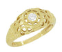 1920's Art Deco Low Dome Yellow Gold Filigree White Sapphire Ring