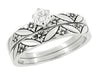 Floral Antique Finish Wedding Set in 14 Karat White Gold