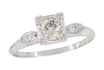 Retro Moderne 14 Karat White Gold Antique Diamond Engagement Ring