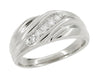 Vintage Retro Moderne Men's Diamond Set Wave Ring in 14 Karat White Gold