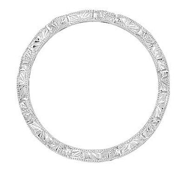 Art Deco Filigree Hand Engraved Diamond Wedding Ring in 14 Karat White Gold - alternate view