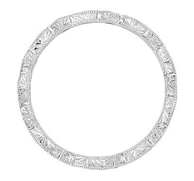 Art Deco Filigree Hand Engraved Diamond Wedding Ring in 14 Karat White Gold - Item: R458W - Image: 2