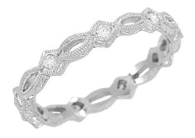Art Deco Filigree Hand Engraved Diamond Wedding Ring in 14 Karat White Gold