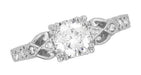 Art Deco Loving Hearts 1/2 Carat Diamond Antique Style Engraved Engagement Ring in 18 Karat White Gold