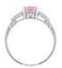 Art Deco Loving Hearts Princess Cut Pink Sapphire Vintage Style Engraved Engagement Ring in Platinum